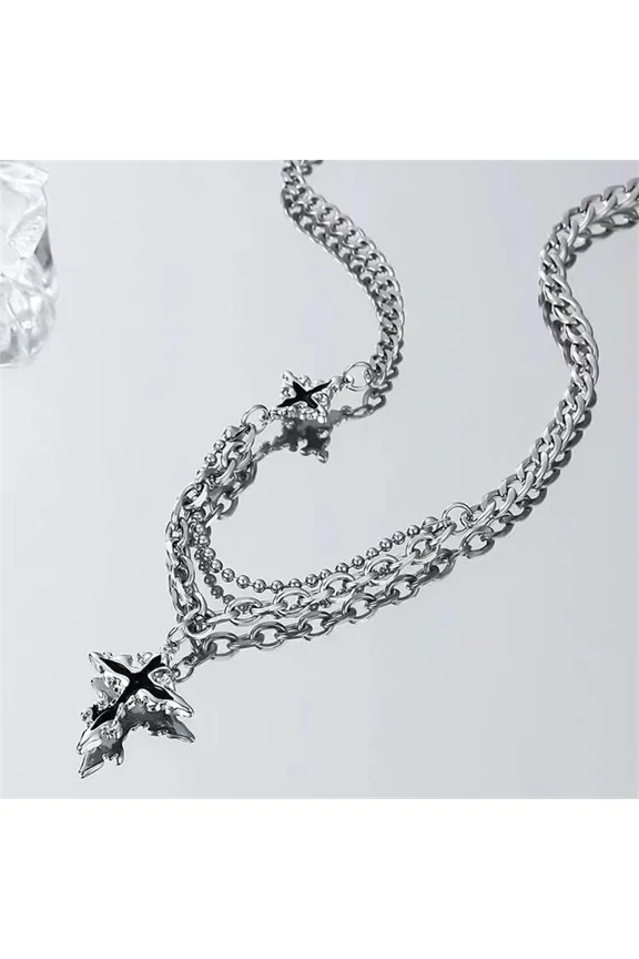 Punk Black Flame Cross Necklace For Men Women Trend 14K White Gold Chain Sweater Pendant Hip Hop Jewelry Cool Kpop Accessories