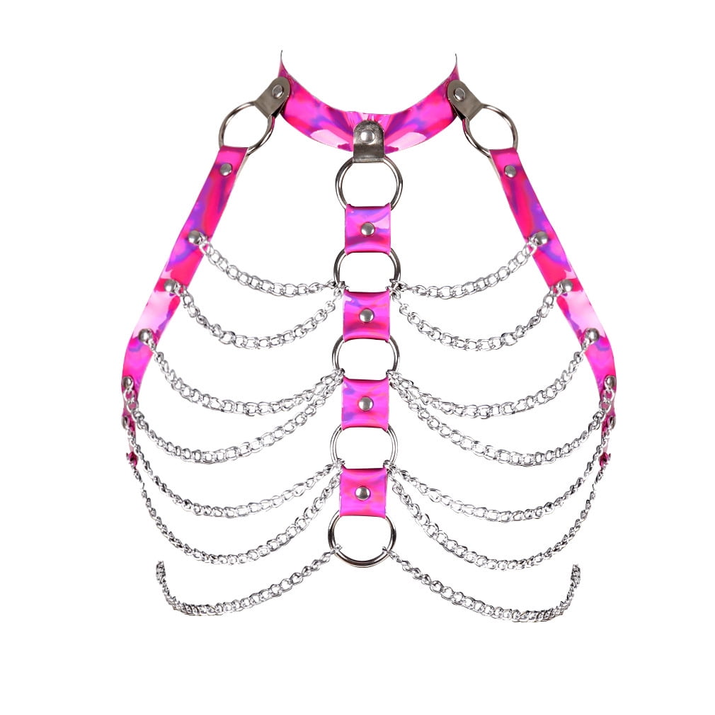 Harness Corrente de Prata e Couro Body Chain Arreio Busto Ma