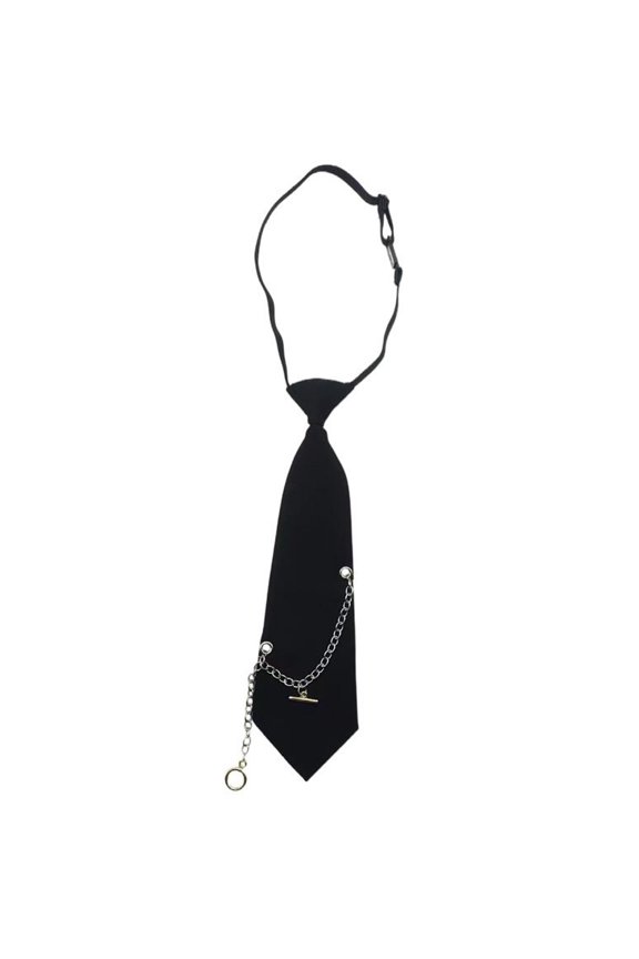Punk Black Neck Tie with Metal Chain Japanese Vintage Pre Tied Necktie Neckwear for Women Men Student Uniform