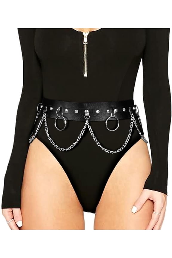 Punk Black Waist Chain Belt Women Leather Rave Body Goth Accessories Jewelry for Girls
