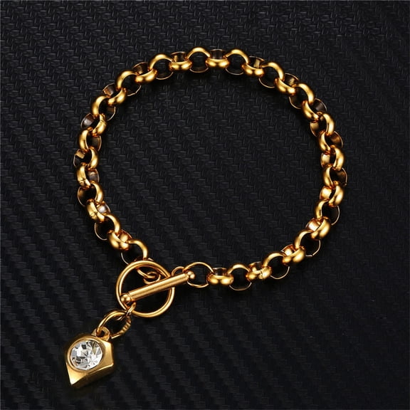 Punk Box Chain Link Bracelet Male 14K White Gold Cubic Zirconia Square Charm OT Bracelets for Men Jewelry Gift