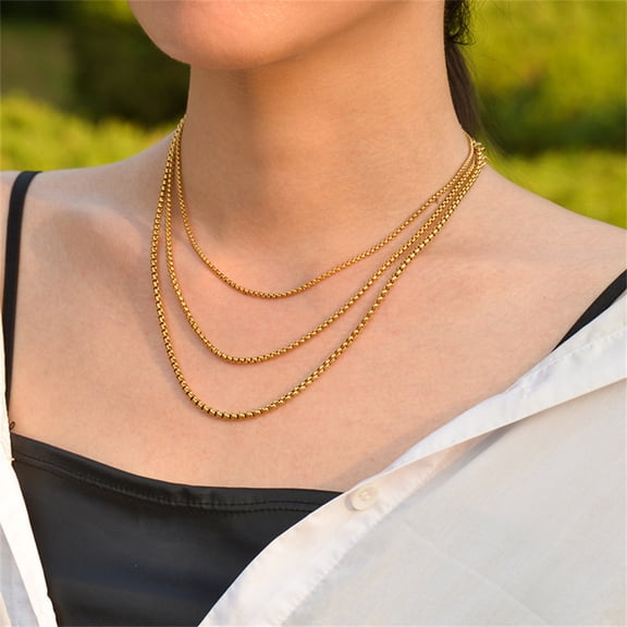 Punk Box Chain Link Necklace Wholesale 3mm14K Yellow Gold Chain Necklaces For Women Men Fashion Jewelry Gift