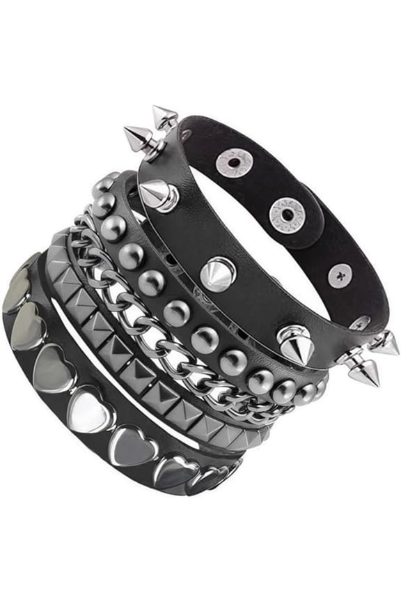 Punk Bracelet Leather Spike Adjustable for Men Women 3 Pcs