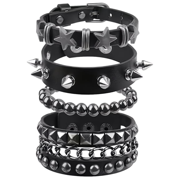 Punk Bracelet Studded Spiky for Men, Women, Adjustable Accessories 4 Pcs