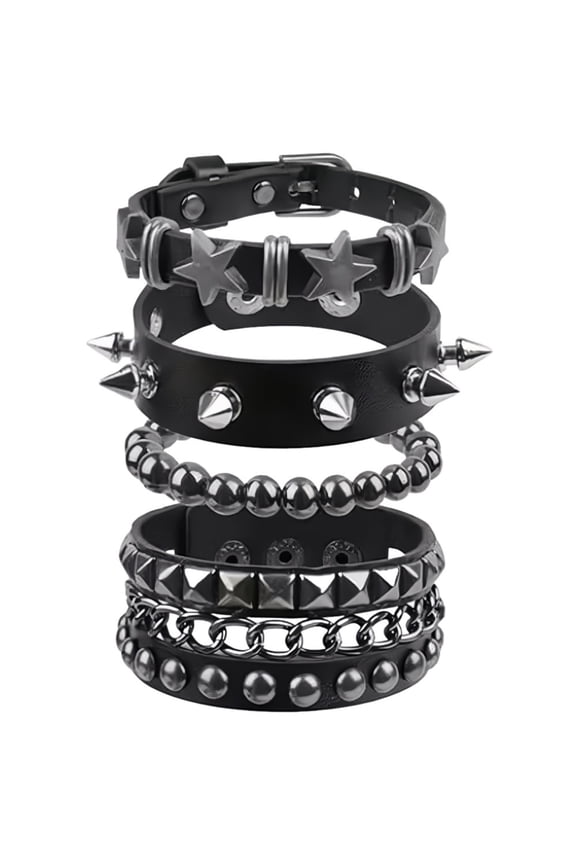 Punk Bracelet Studded Spiky for Men, Women, Adjustable Accessories 4 Pcs