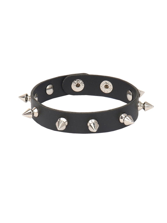 Punk Bracelet for Men Women - Goth Black Leather Wristband with Metal Studded- Rivets Cuff Bangle Adjustable