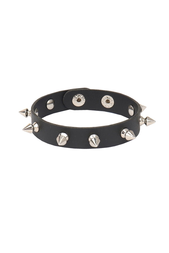 Punk Bracelet for Men Women - Goth Black Leather Wristband with Metal Studded- Rivets Cuff Bangle Adjustable