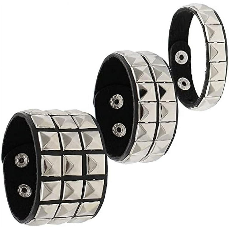 Punk Bracelet for Men Women - Goth Black Leather Wristband