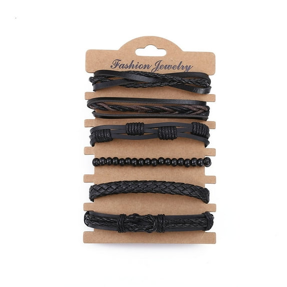 Punk Braided Leather Bracelets Set for Men Women Woven Cuff Wrap Vintage Bracelet Adjustable Length Woven Leather Bracelet