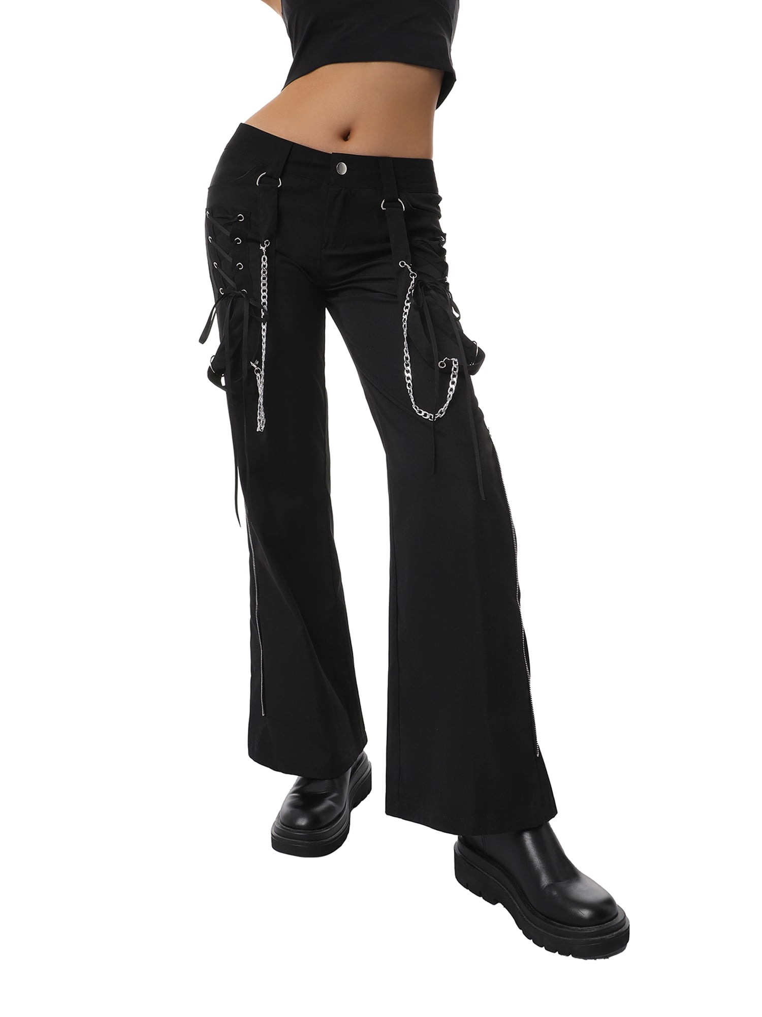 Inevnen Women Y2k Wide Leg Jeans Gothic Baggy Denim Pants High Waist Punk  Loose Straight Pants E Girl Streetwear 
