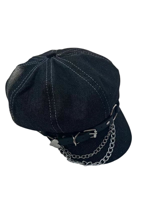 Punk Chain Belt Hat for Women Cool Beret Hat Millenniums Chauffeur Hat Elegant Newsboys Caps Eye Catching Dome Painter Hat