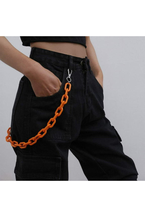 Punk Chunky Cuban Link Chian Waist Chain Belt Hiphop Metal Body Chain Trousers Jewelry for Women Teens Men (Orange)