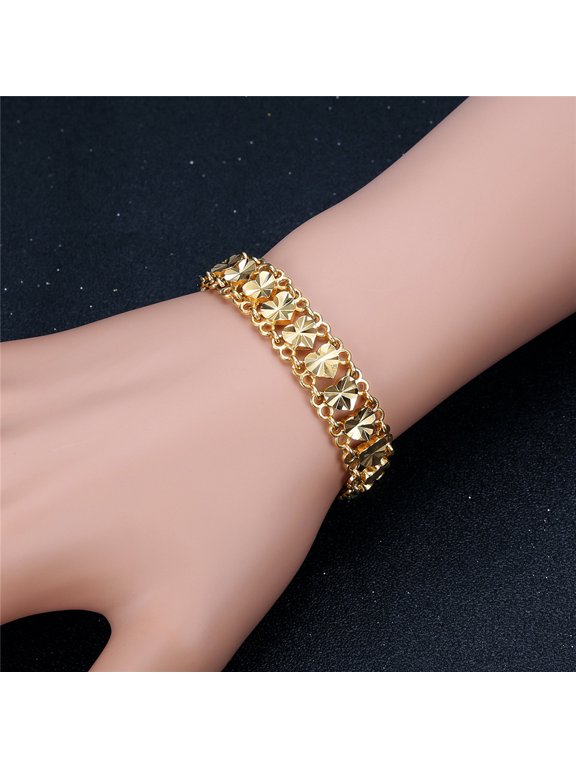 12MM Heart Motif Chunky Hand Chain Bracelet For Men Women, 14K Gold Filled Clean Silhouette Sophisticated Timeless Craft Jewelry