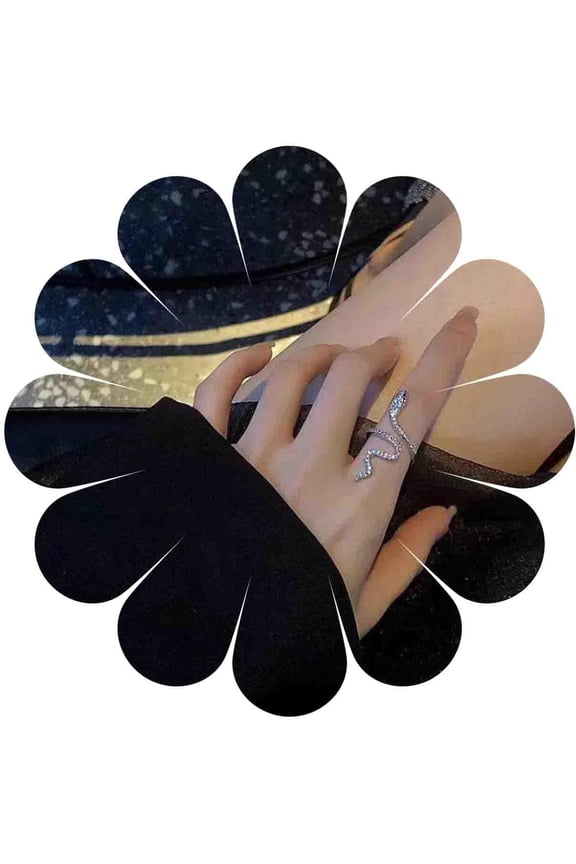 Punk Crystal Snake Ring Silver Snake Wrap Ring Rhinestone Serpent Finger Ring Punk Animal Open Ring Adjustable Cobra Ring Jewelry for Women