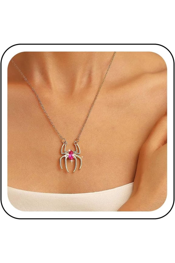 Punk Crystal Spider Choker Necklace Gold Spider Pendant Necklace Pink Cz Spider Collar Necklace Gothic Halloween Necklace Jewelry for Women