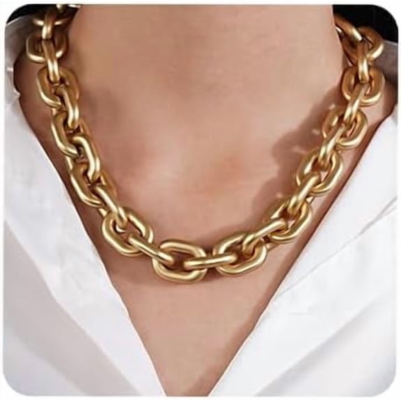 Punk Cuban Gold Chunky Link Chain Choker Necklace for Women Men Gold Metal Rolo Cable Chain Necklace Hiphop Costume Accessories