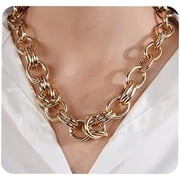 Punk Cuban Gold Chunky Loop Link Chain Choker Necklace for Women Metal Rolo Cable O Link Chain Necklace Hiphop Costume Accessories