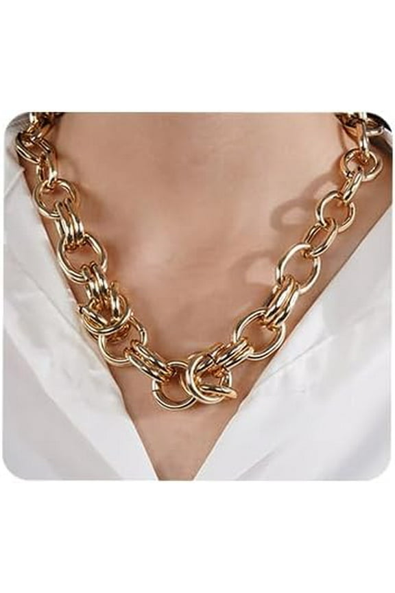 Punk Cuban Gold Chunky Loop Link Chain Choker Necklace for Women Metal Rolo Cable O Link Chain Necklace Hiphop Costume Accessories