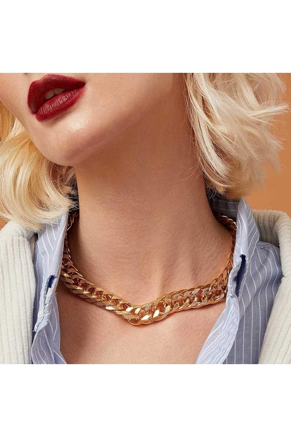 Punk Cuban Link Chain Choker Necklace Chunky Curb Chain Necklace Hiphop Accessories for Women