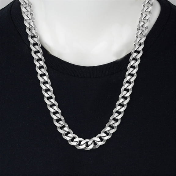 Punk Cuban Link Chains Male 7mm 14K White Gold Long Choker Neck Necklace For Men Women Fashion Collar Jewelry Gift