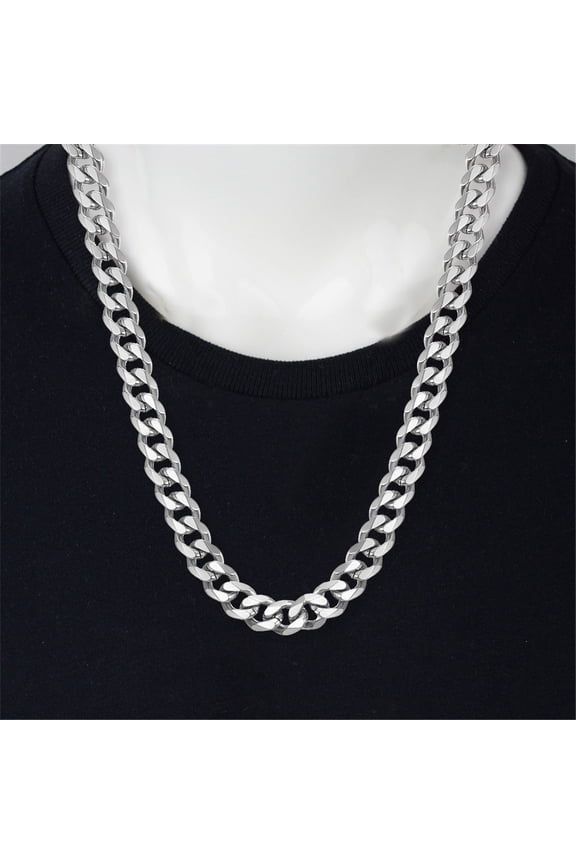 Punk Cuban Link Chains Male 7mm 14K White Gold Long Choker Neck Necklace For Men Women Fashion Collar Jewelry Gift