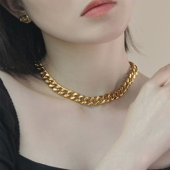 Punk Cuban Link Choker Necklace Collar Statement Chunky 14K Yellow Gold Thick Chain Necklace For Men Women Jewelry