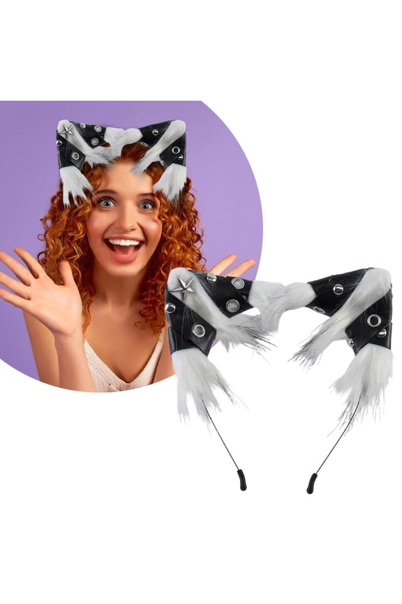 Punk Style Leather Cat Ear Headband for Halloween Events Parties and Festive Themed Celebrations