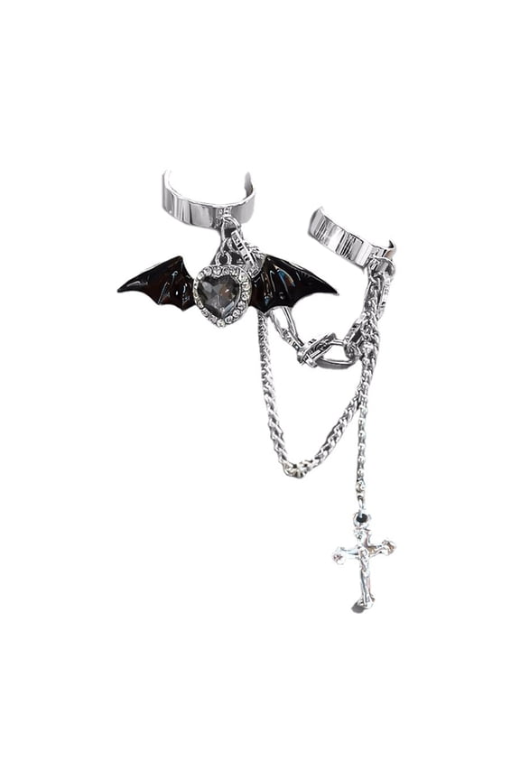 Punk Devil Crossed Chain Rings Loves Rhinestones Double Finger Rings Costume Accessories Hip Hop Jewelry