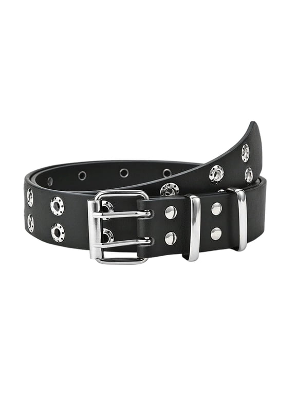Punk Double Prong Waist Belt Comfy Durable Fit Waist Belt Essential Clothing Accessories for Party Daily Festival (Size 43.31 Inches)