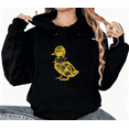 thumbnail image 1 of Punk Duckling Spiked Collar Graphic Tee T-Shirt Top Print Breathable Hooded long-sleeved Black S-2XL, 1 of 7