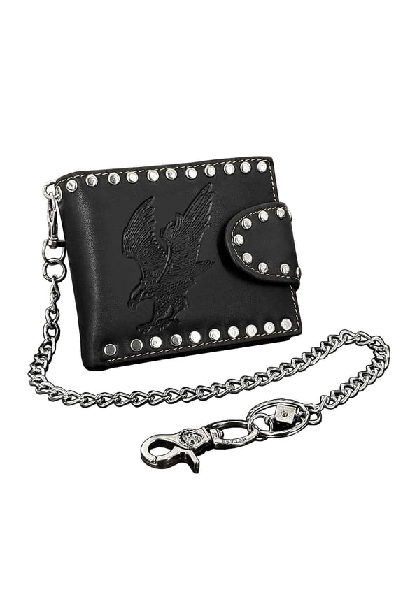 Punk Eagle Leather Wallet Rivet Money Purse Card Holder Wallet with Chain Mens