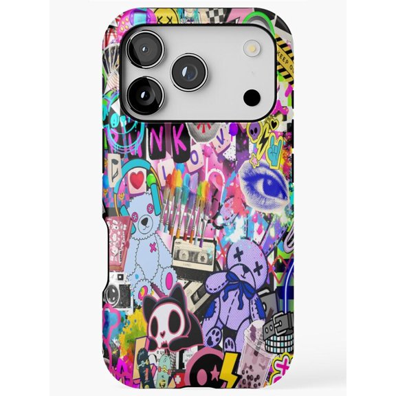 Punk Eye, Paintbrush and Cartoon Skull Collage Tough Case for Apple iPhone, Polycarbonate and TPU