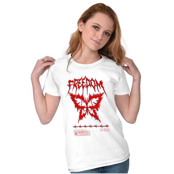 Punk Freedom Barbed Wire Butterfly Womens Slim Fit Graphic Tee Brisco Brands X