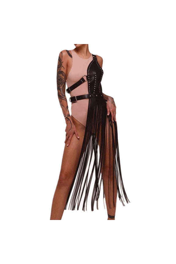 Punk Fringed Waist Belt Long Suspender Belt For Women PU Leather Adjustable Accessory For Party and Stage Performances