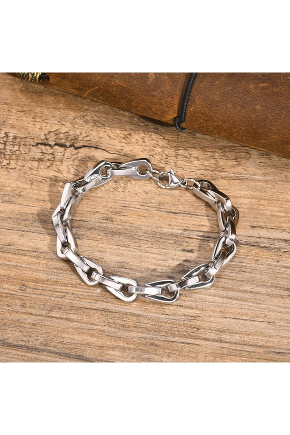 Punk Geometric 14K White Gold Bracelets for Men Boys,Never Fade Chain Link Wristband,Valentine's Day Birthday Father Gift