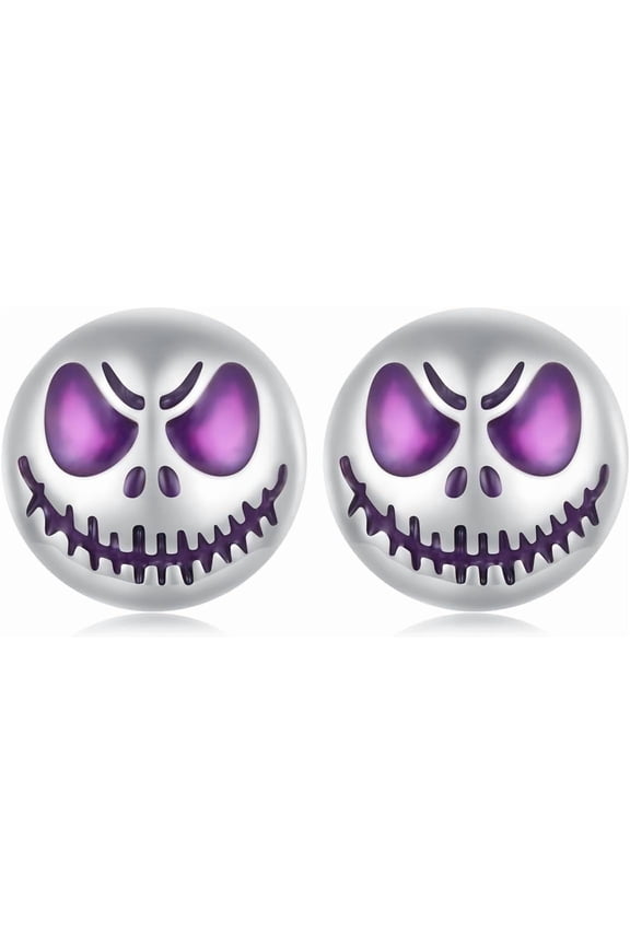 Punk Ghost Face Halloween Tiny Stud Earrings for Women 925 Sterling Silver Gothic Skull Face Round Biker Luminous In The Dark Studs Earring Cute Jewelry Gifts Hypoallergenic