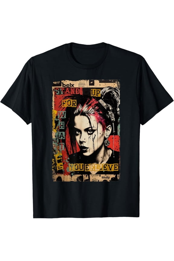 Punk Girl Graffiti Grunge 90s Colorful Distressed Vintage T-Shirt