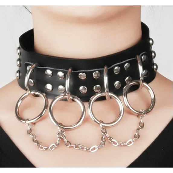 Punk Gothic Black Leather Choker Skull Chain Spike Rivet Buckle Collar Necklace