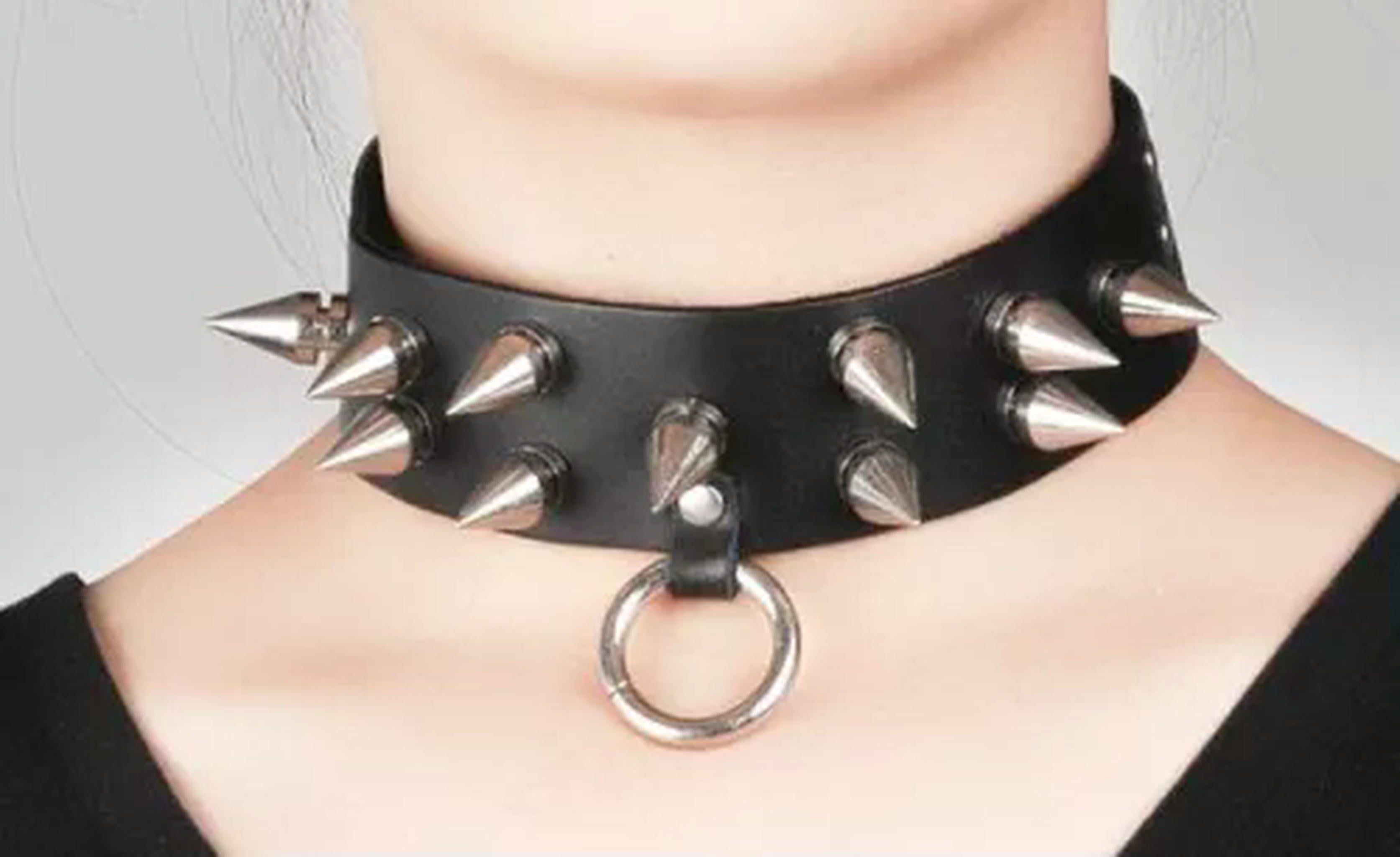 Punk Gothic Black Leather Choker Skull Chain Spike Rivet Buckle