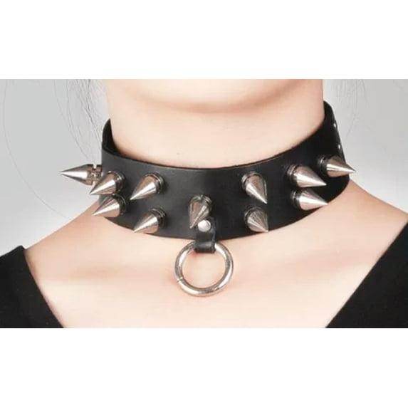 Punk Gothic Black Leather Choker Skull Chain Spike Rivet Buckle Collar Necklace