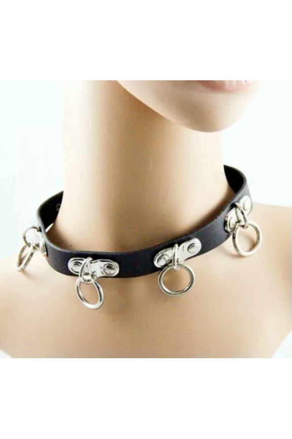 Punk Gothic Black Leather Choker Skull Chain Spike Rivet Buckle Collar Necklace