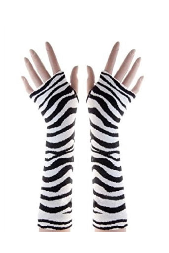 Punk Gothic Skull Zebra Spider Rainbow Color Long Arm Warmer Fingerless Gloves