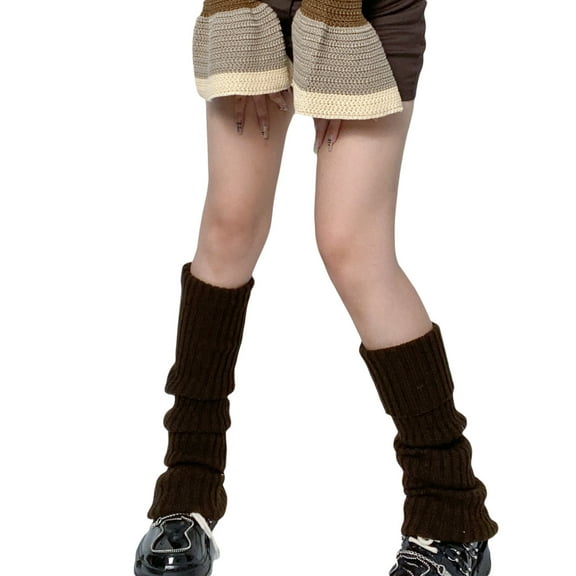 Punk Gothic Stretchy Leg Warmers Japanese Women Ribbed Knitted Solid Color Long Socks Boot Cuffs Foot Covers