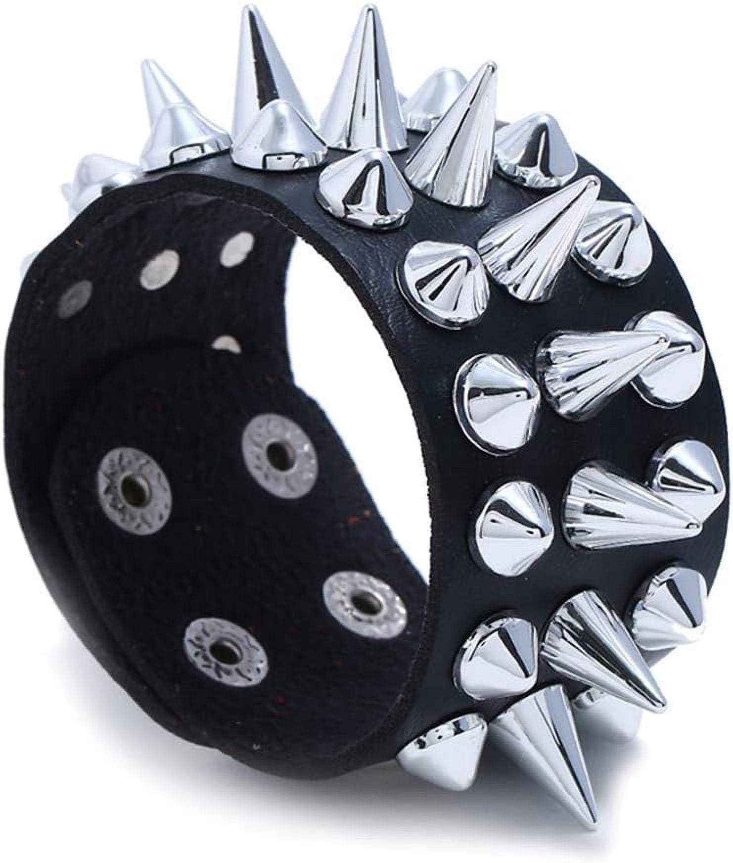 Punk Gothic Tine Spike Rivet Bracelets Adjustable Studded Buckle Cuff ...