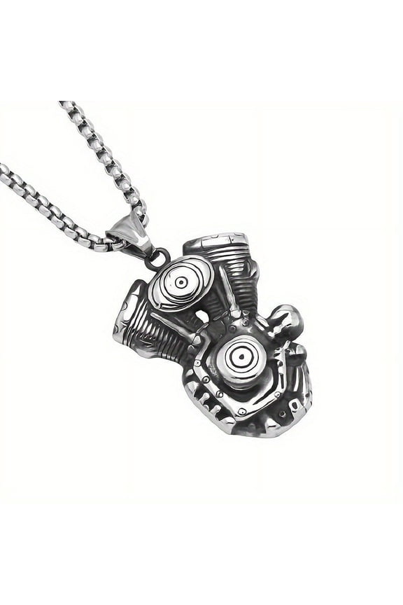 Punk Gothic engine pendant, stylish chain jewelry, retro motorcycle accessories,Silver color