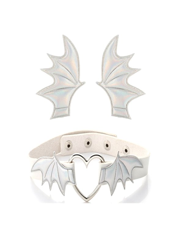 Punk Headdress Bat Wing Halloween Pair Hair Clip + Choker with Devil Wing Cool Girl Bat Wing Shape Gothic Choker