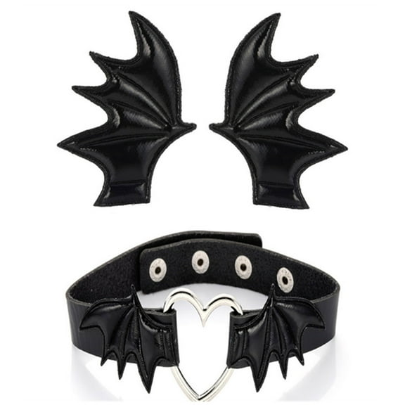Punk Headdress Bat Wing Halloween Pair Hair Clip + Choker with Devil Wing Cool Girl Bat Wing Shape Gothic Choker