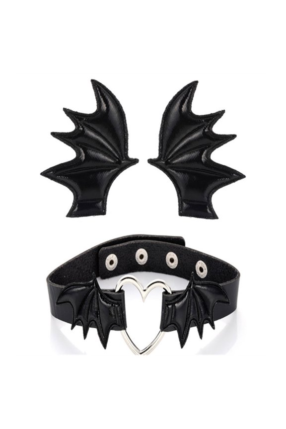 Punk Headdress Bat Wing Halloween Pair Hair Clip + Choker with Devil Wing Cool Girl Bat Wing Shape Gothic Choker