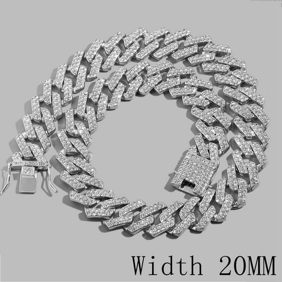 Punk Hip Hop Iced Out Rhinestones Cuban Chain Necklace For Men Women Bling Crystal Prong Cuban Link Choker Necklace Jewelry Gift