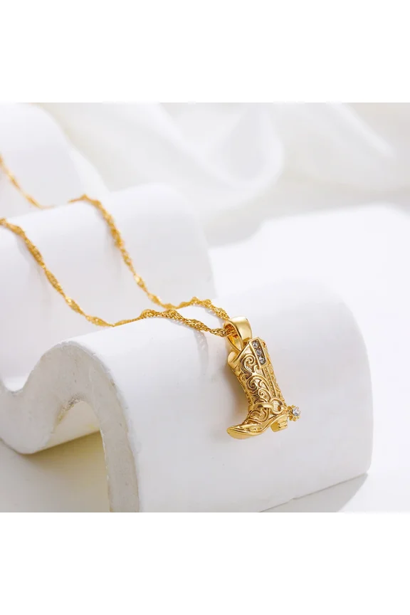 Punk Hiphop Western Cowboy Boots Necklace for Women Vintage 14K Gold CZ Link Chains Collar Necklaces Gifts
